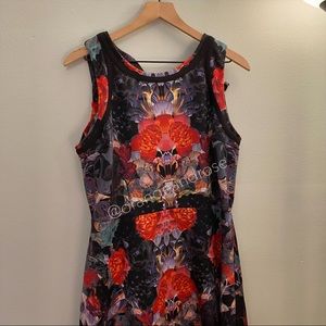 Nicole by Nicole Miller Black Red Floral Kaleidoscope Sheath Knee Mini Dress XL